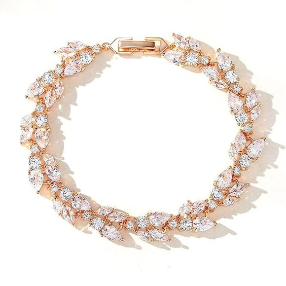 Bridal Jewelry Rose Gold Bridal Bracelet Wedding Jewelry Statement Bracelets - Picture 1 of 2